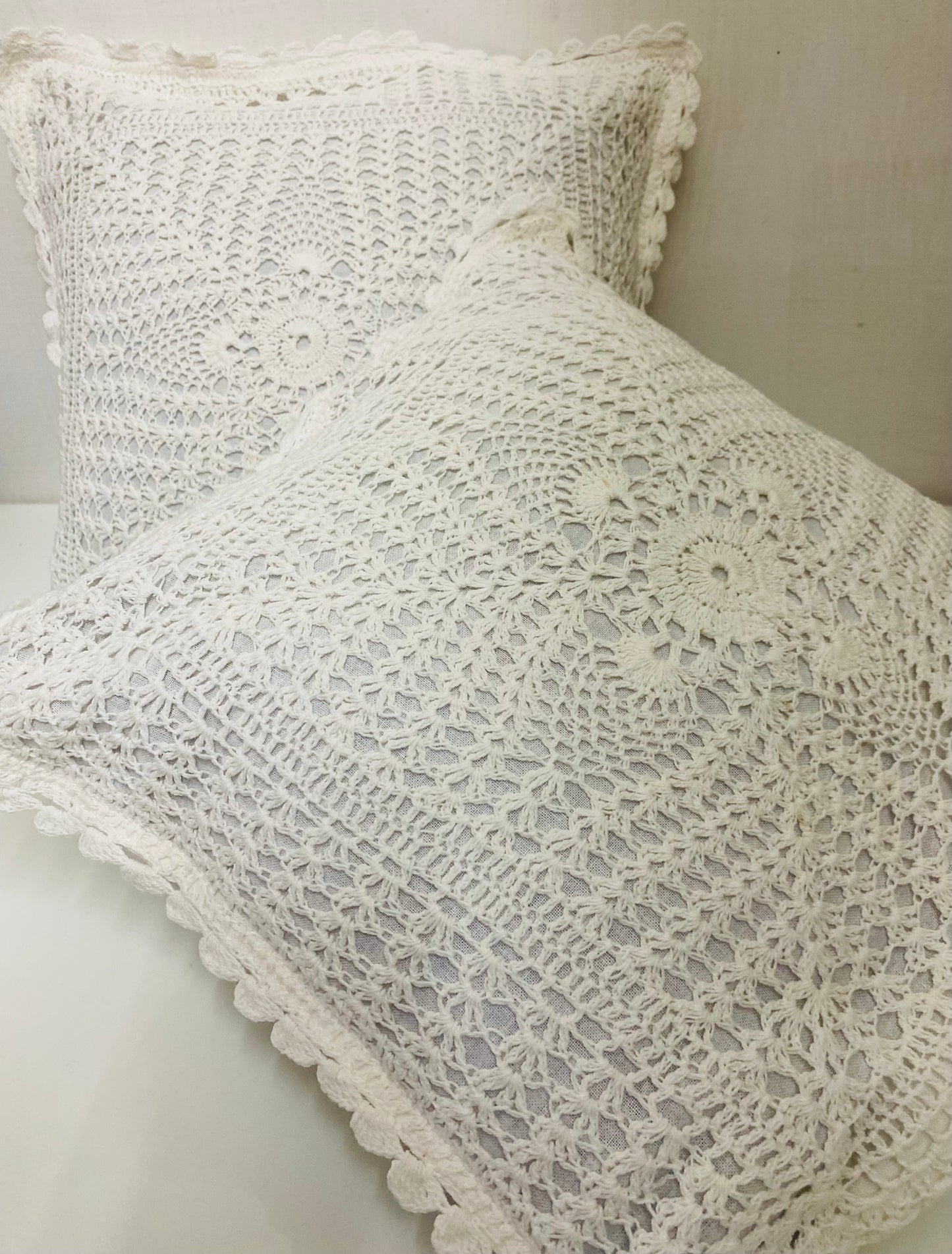 White crochet cushion cover -16x16