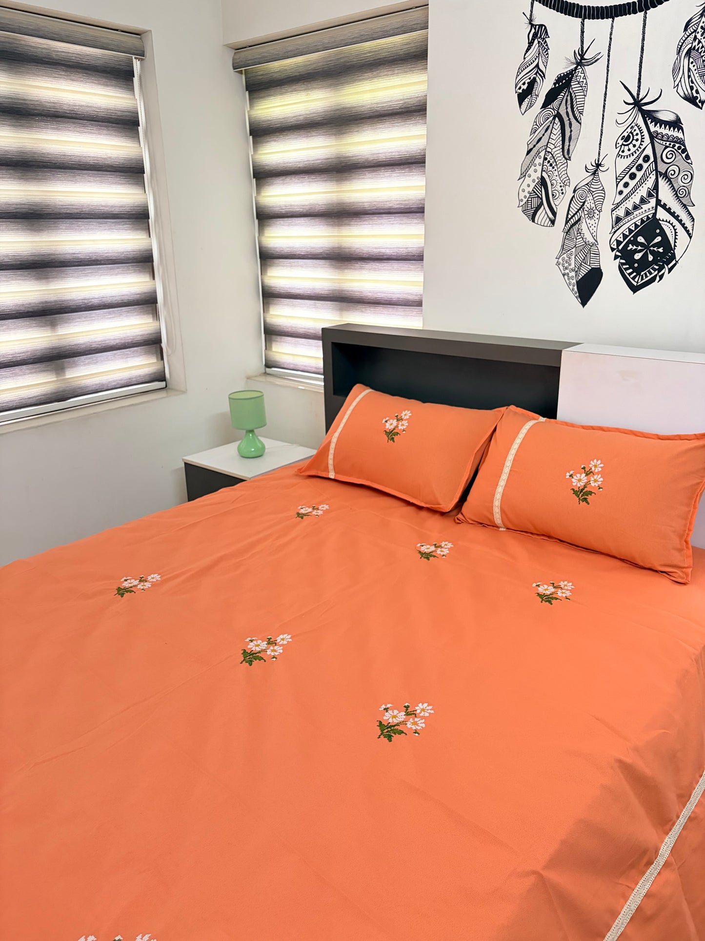 Cross stitch embroidered bedsheet- King
