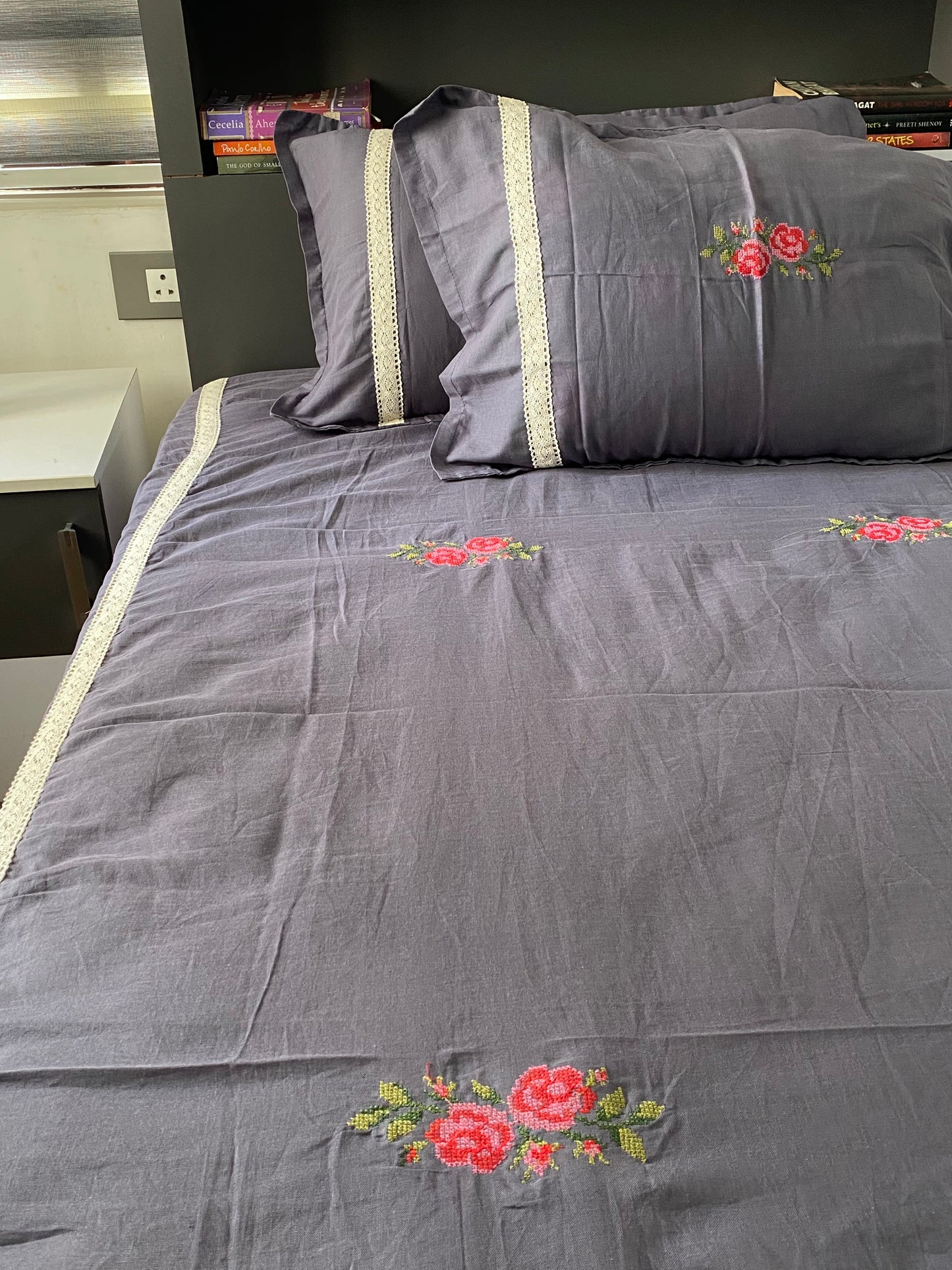 Cross stitch embroidered bedsheet - Queen