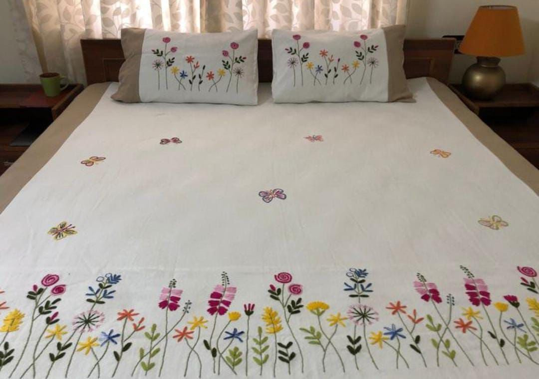 Flower embroidery bedsheet - King