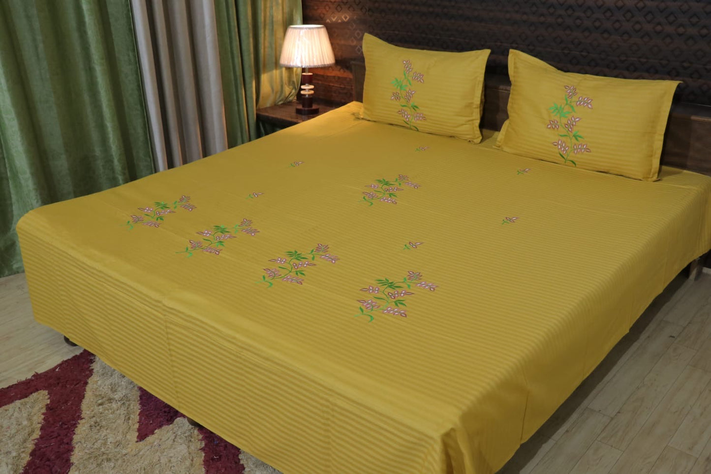 Yellow embroidered bedsheet - King