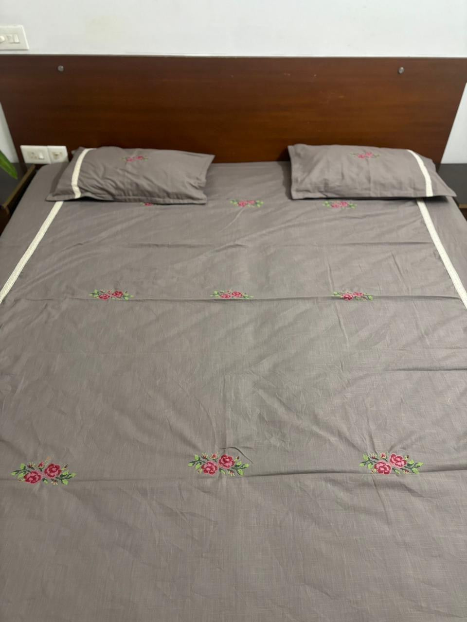 Cross stitch embroidered bedsheets- Queen