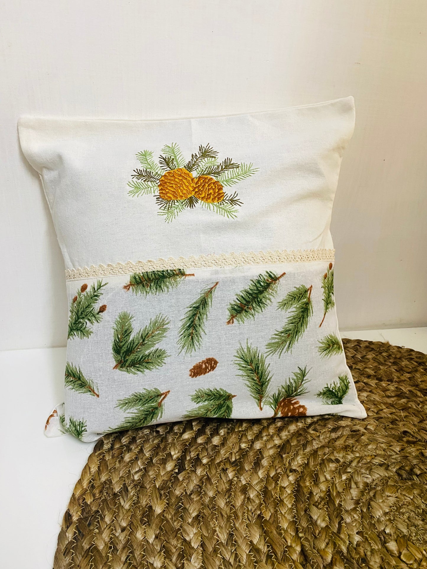 Pine Garden - Embroidered cushion cover -16x16