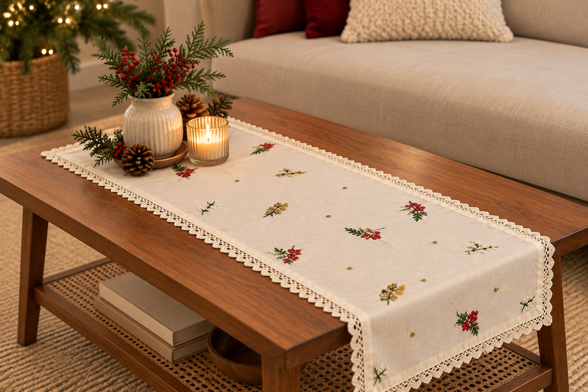 Winter berrry - Embroidered runner