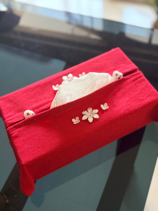 Tissue box cover with flower beads