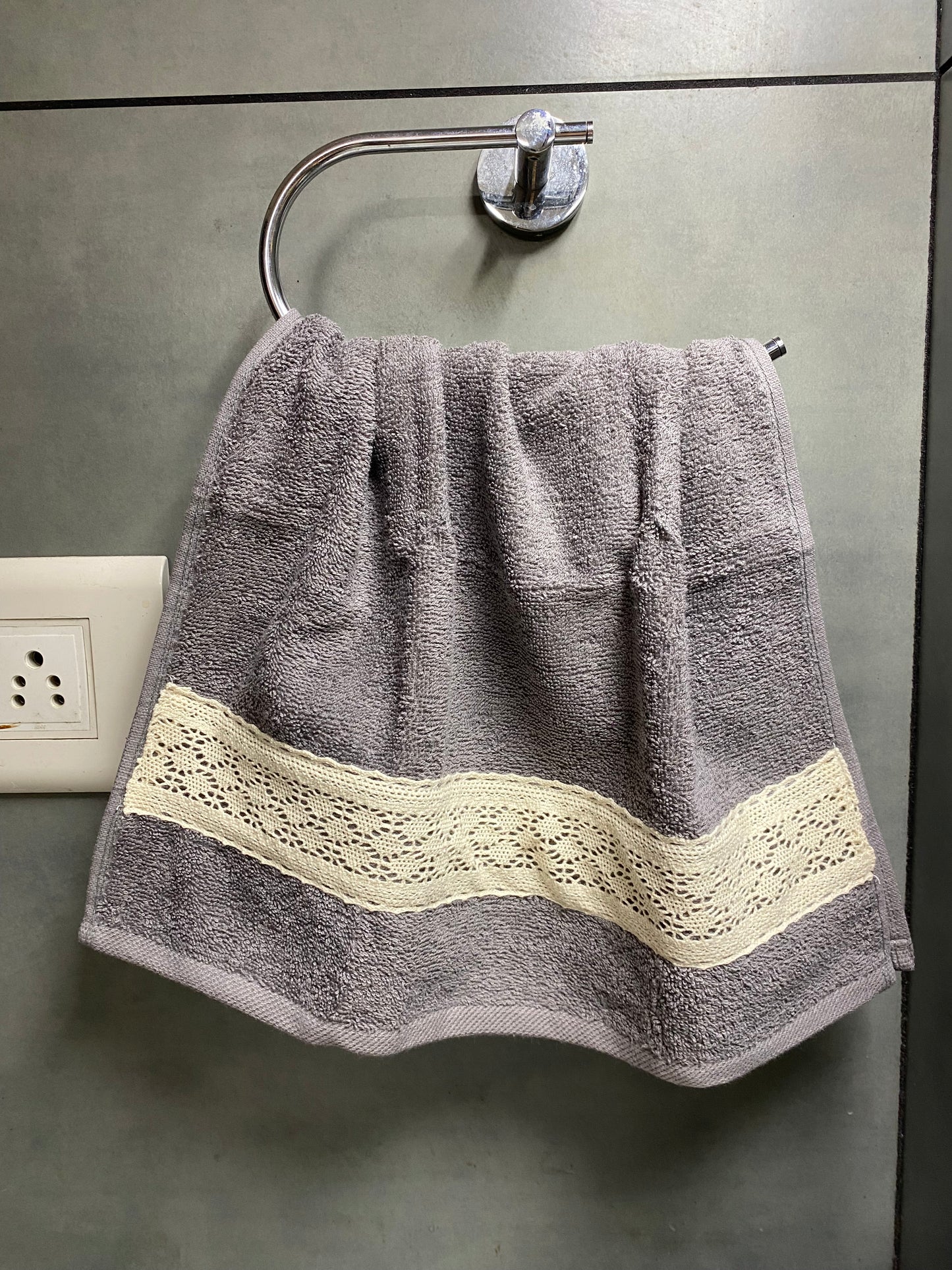 Hand towel with crochet lace detailing