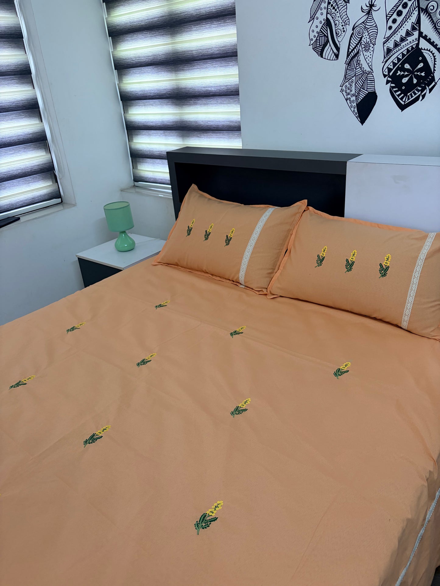 Cross stitch embroidered bedsheet- King