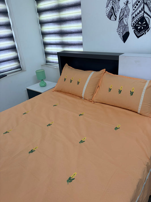 Cross stitch embroidered bedsheet- King