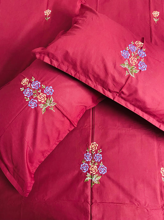 Rose embroidered bedsheet - King