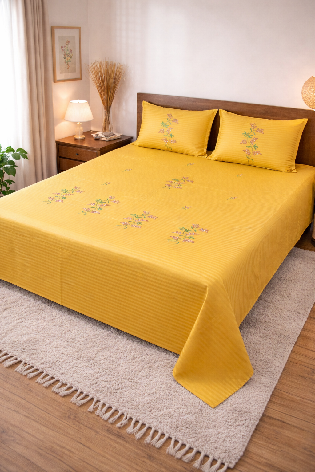 Yellow embroidered bedsheet - King