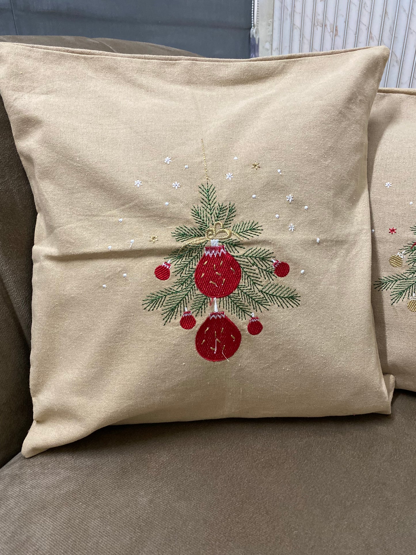 Festive pine - embroidered cushion cover