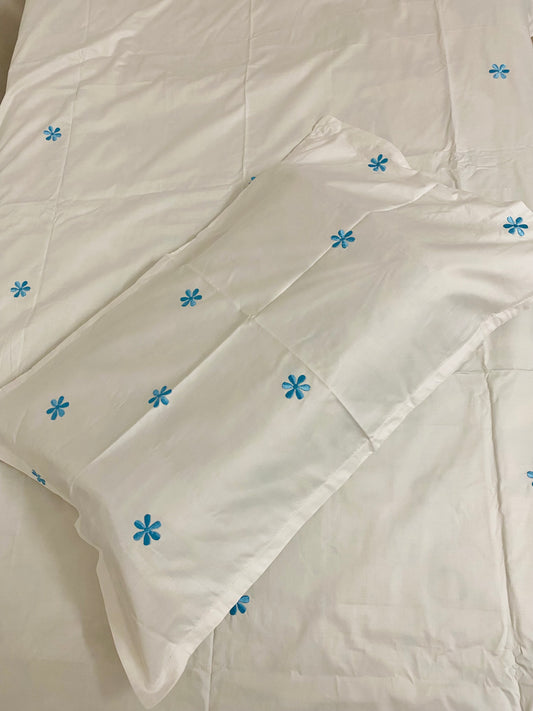 Flower embroidered single bedsheet