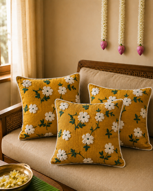 Tufted Embroidered cushion cover 16x16