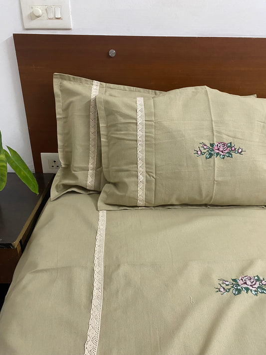 Cross stitch embroidered bedsheets- Queen - King