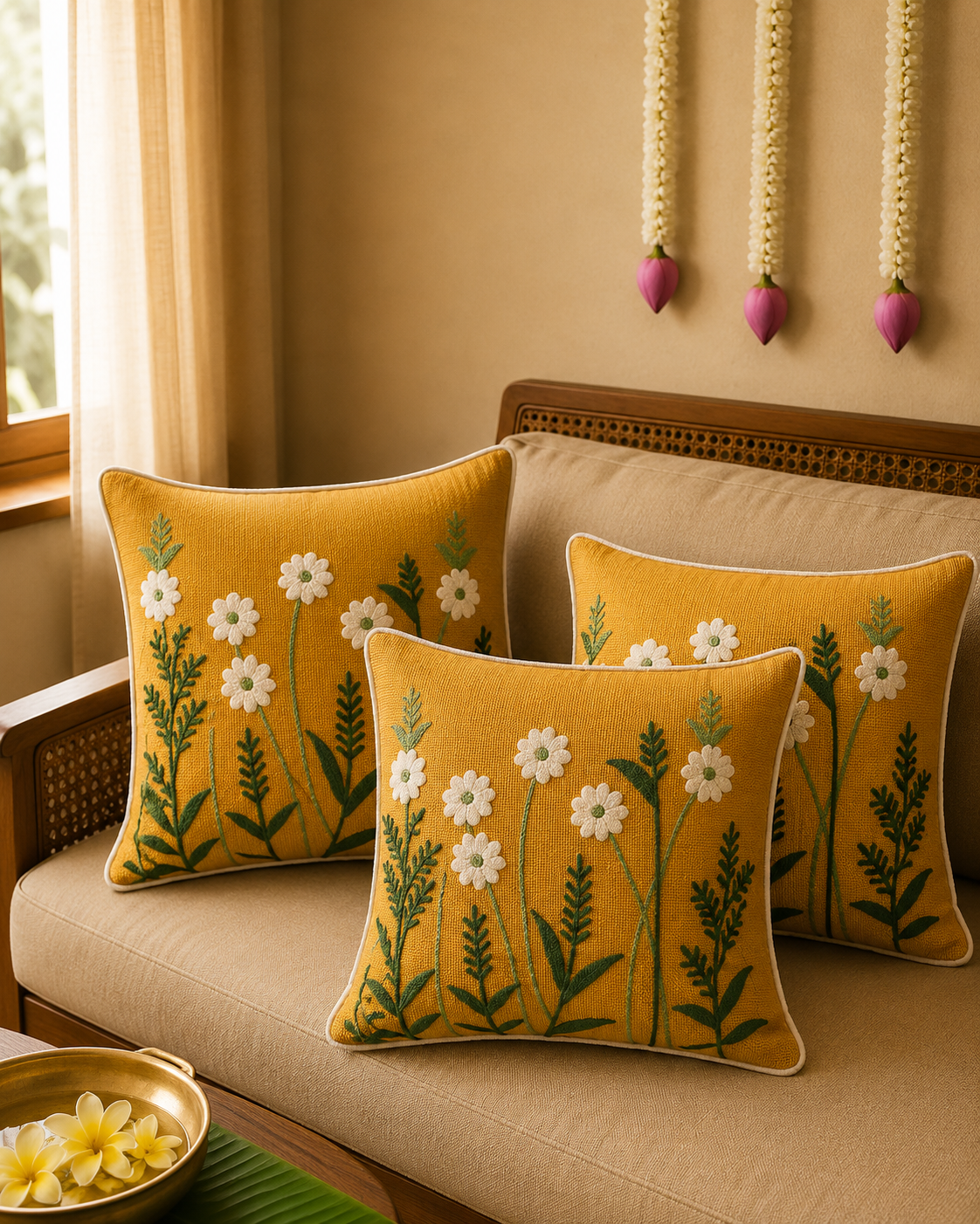 Tufted Embroidered cushion cover 16x16