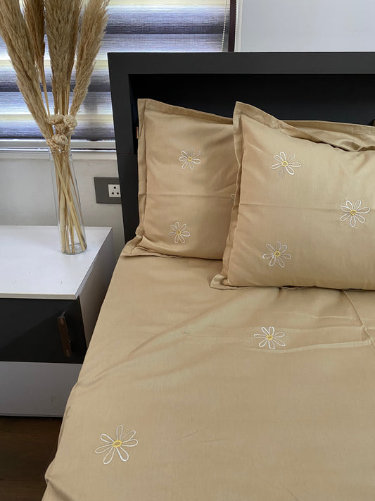 Flower embroidered bedsheet -King
