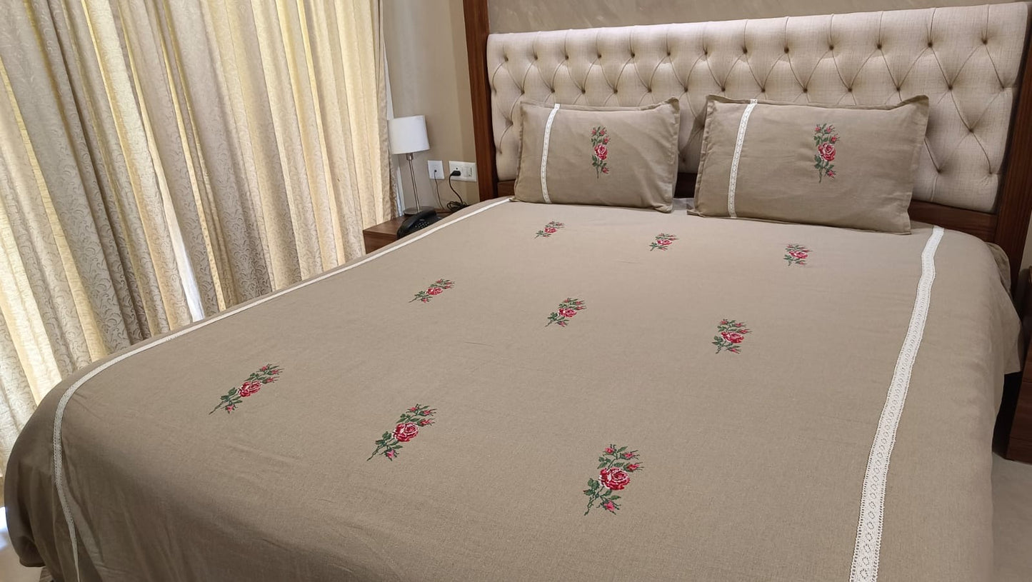 Cross stitch embroidered bedsheet-King
