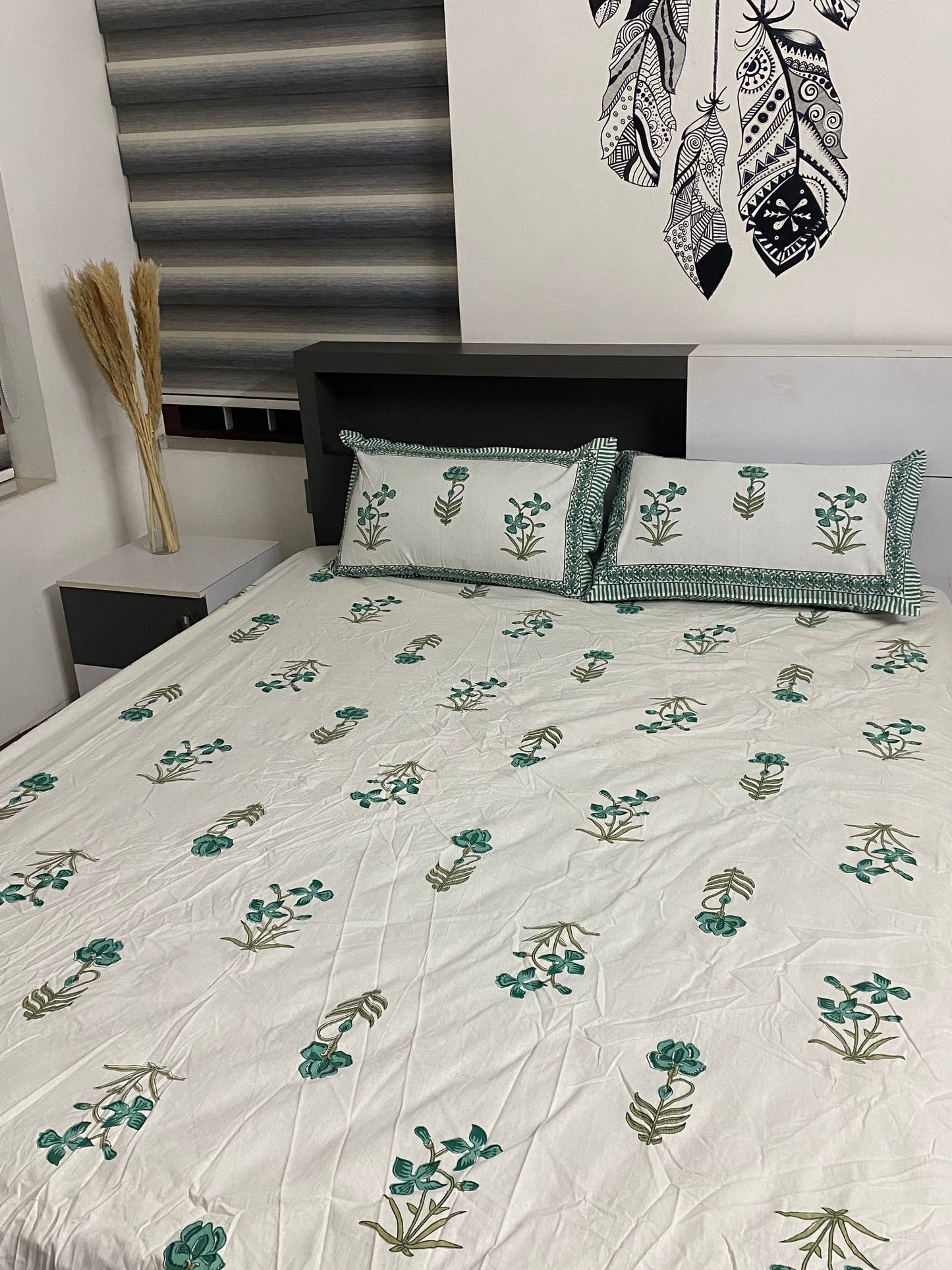 Fitted printed cotton bedsheet - King