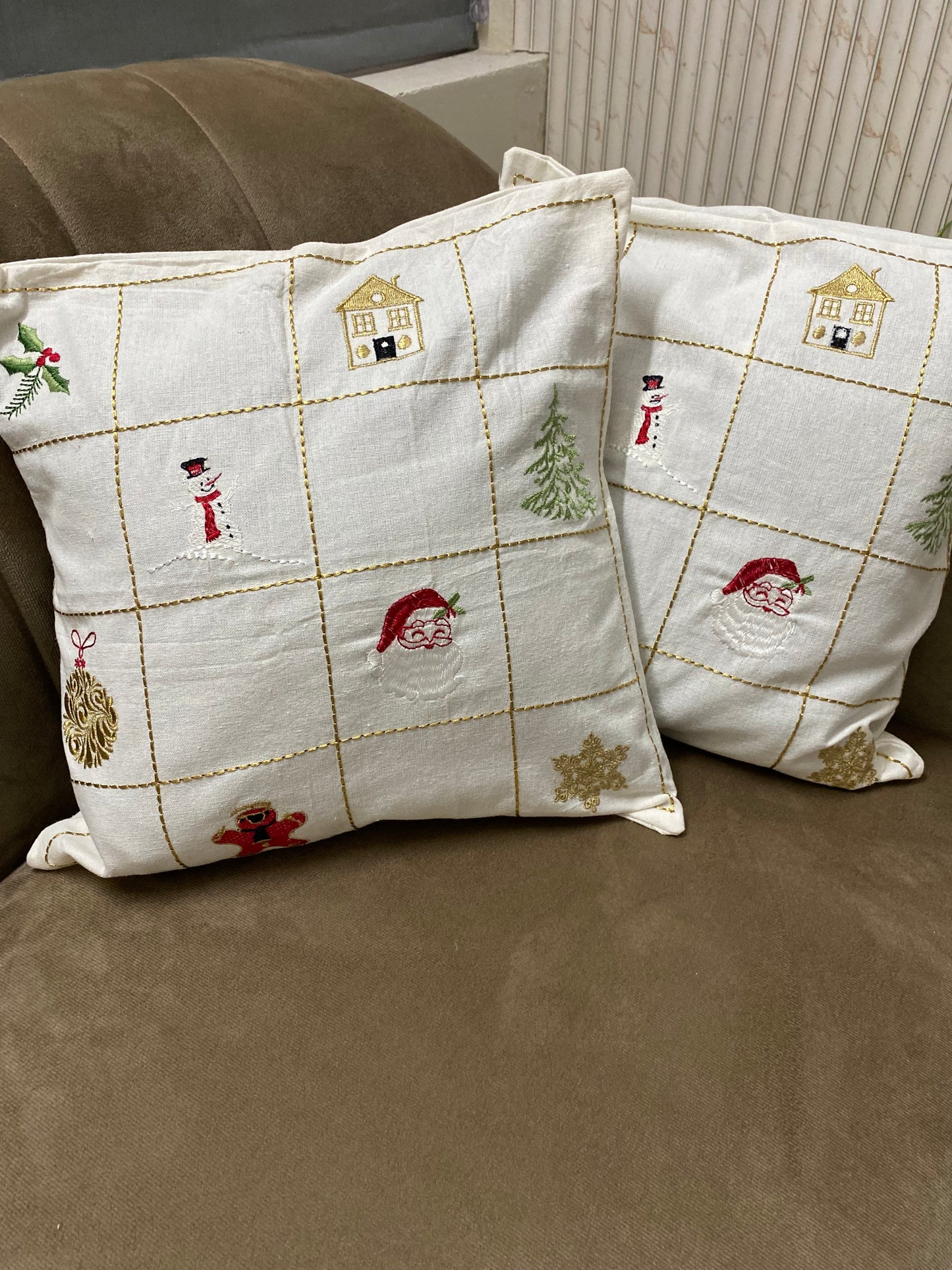 Christmas Bingo - embroidered cushion cover