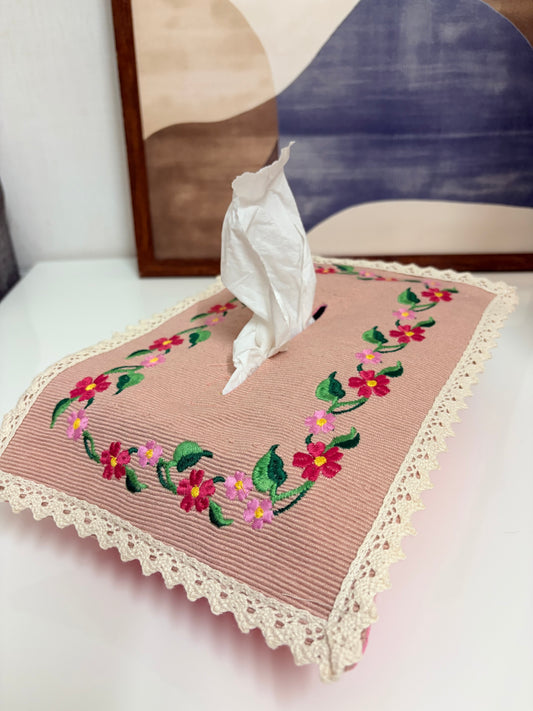 Embroidered tissue box cover