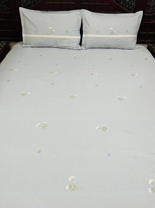 Blue embroidered bedsheet - King