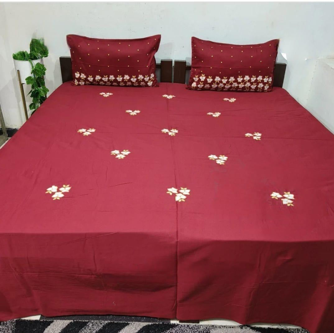 Maroon embroidered bedsheet - King