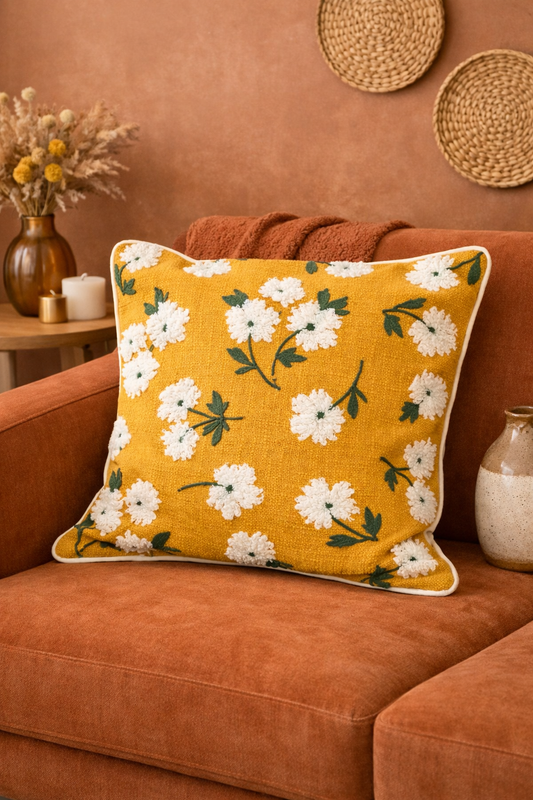 Embroidered cushion cover 16x16