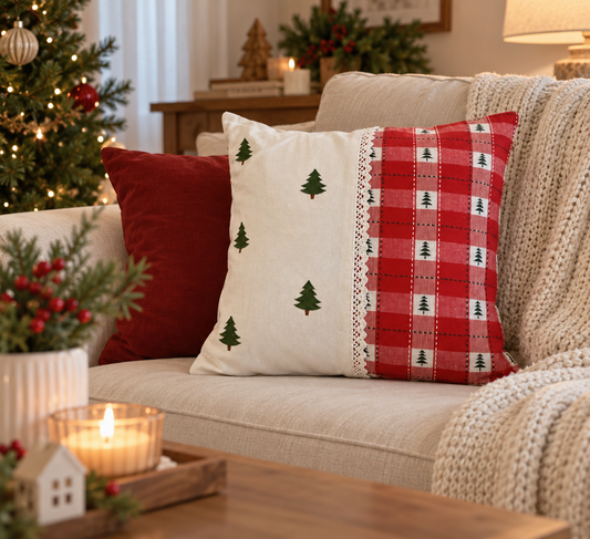 Christmas pinewood - embroidered cushion cover 16x16