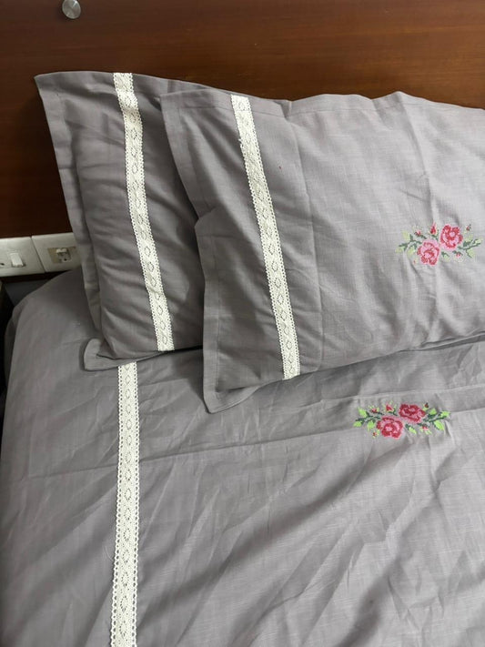 Cross stitch embroidered bedsheets- Queen