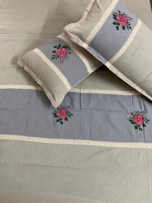 Patch embroidered bedsheet - Queen