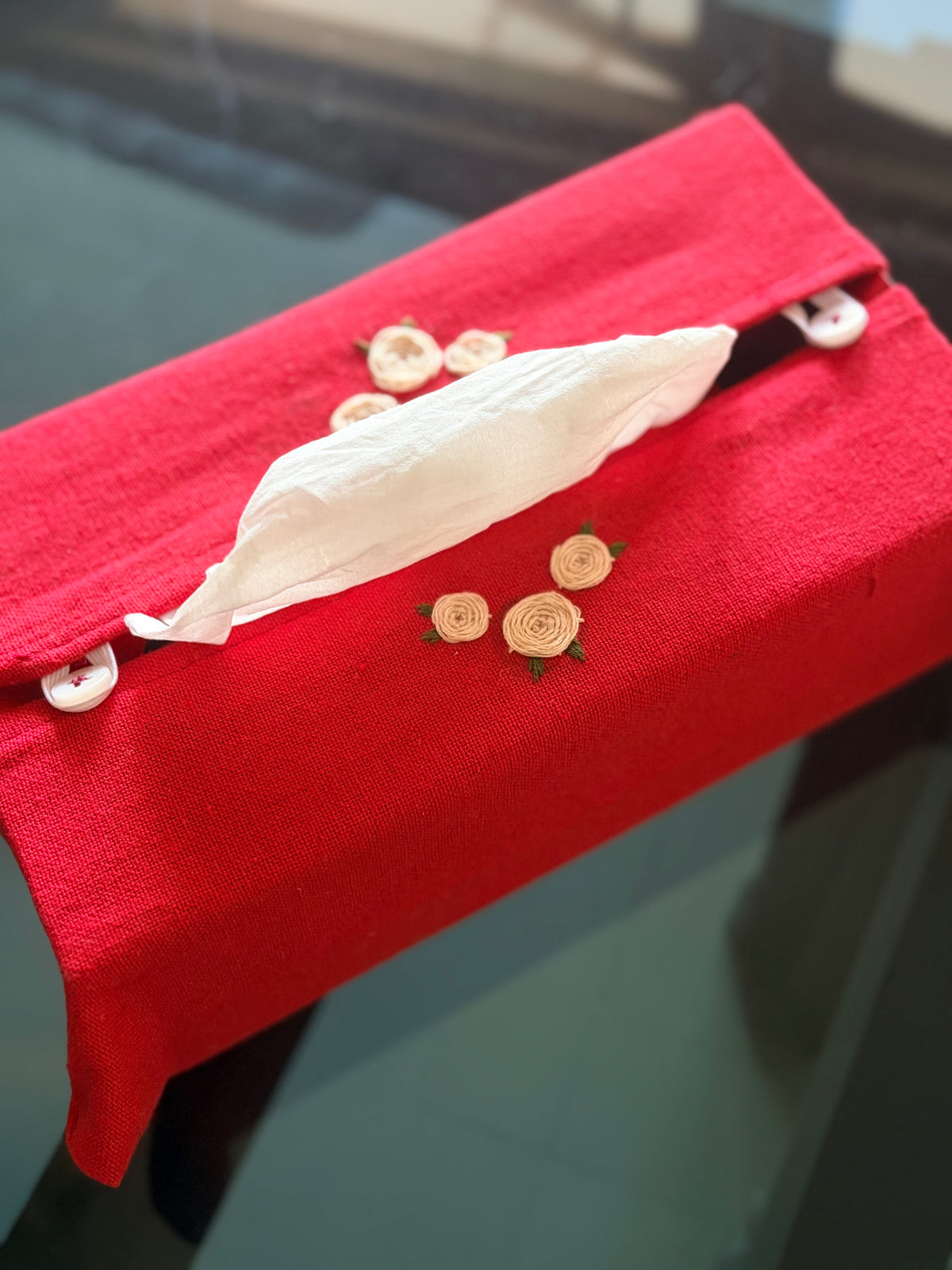 Hand embroidered tissue box cover