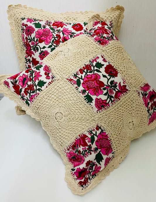 Floral patch crochet cushion cover -16x16