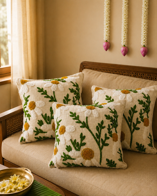 Tufted Embroidered cushion cover 16x16