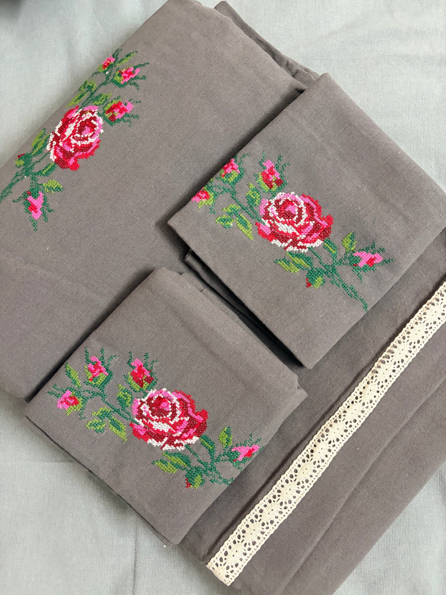 Cross stitch embroidery bedsheet - King