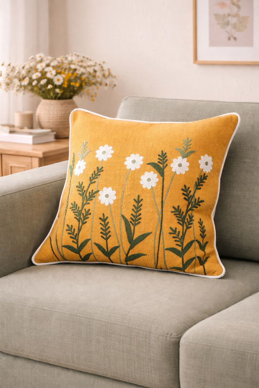 Embroidered cushion cover 16x16