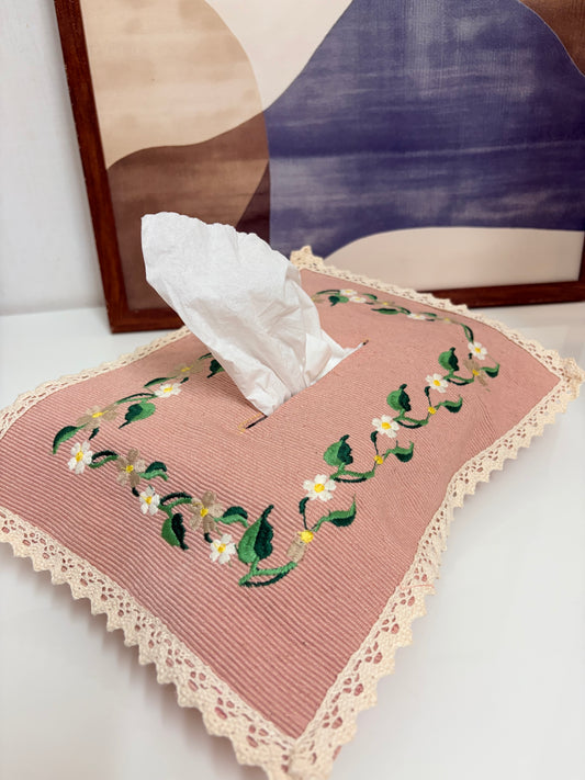 Embroidered tissue box cover
