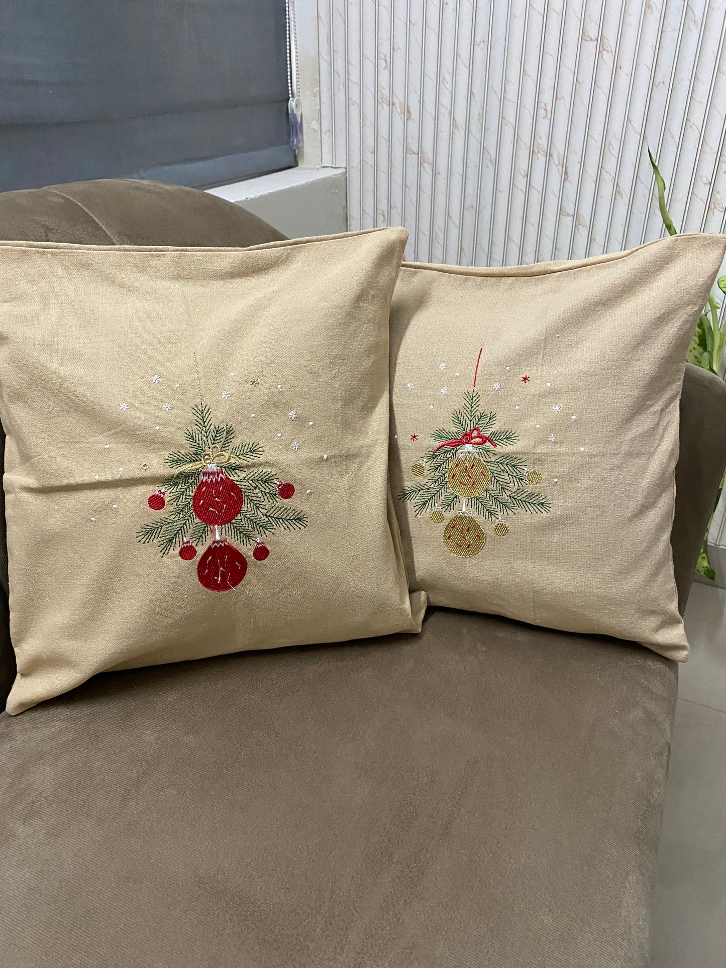 Festive pine - embroidered cushion cover