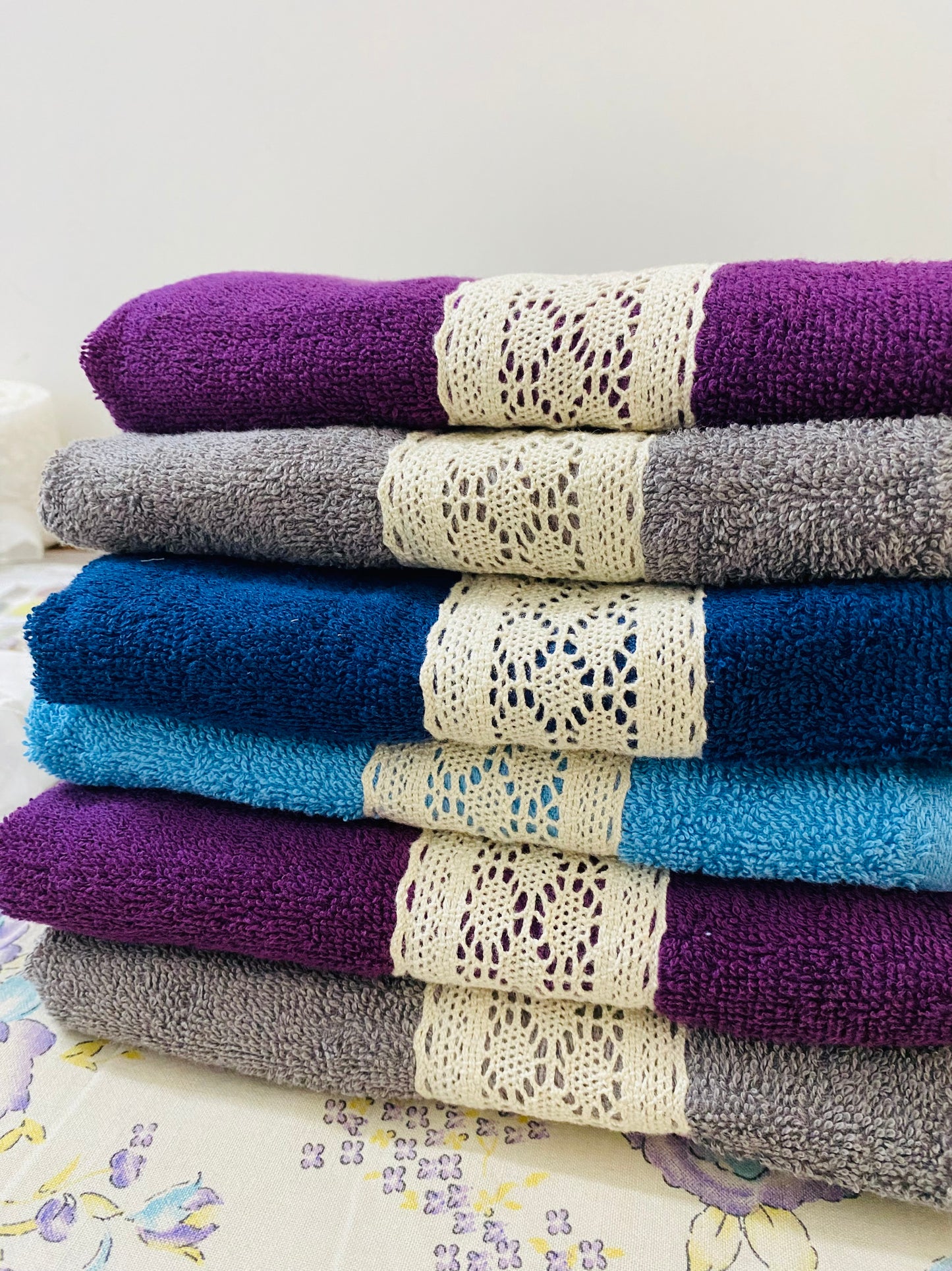 Hand towel with crochet lace detailing