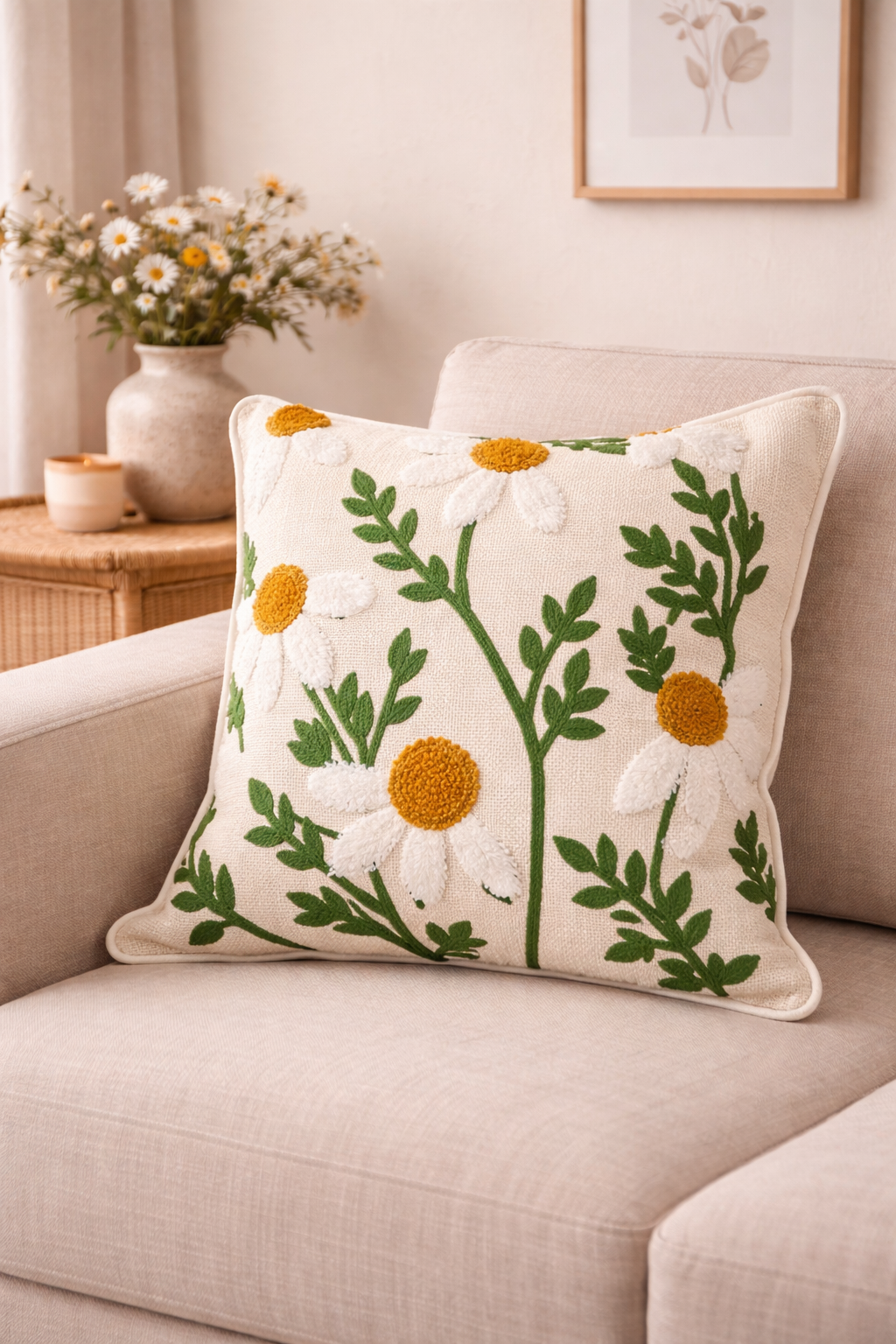 Embroidered cushion cover 16x16