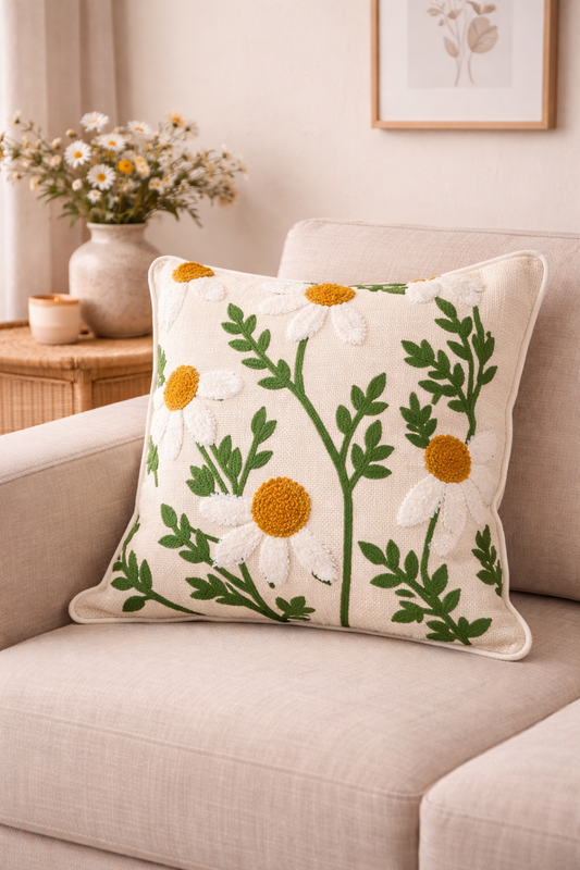 Embroidered cushion cover 16x16