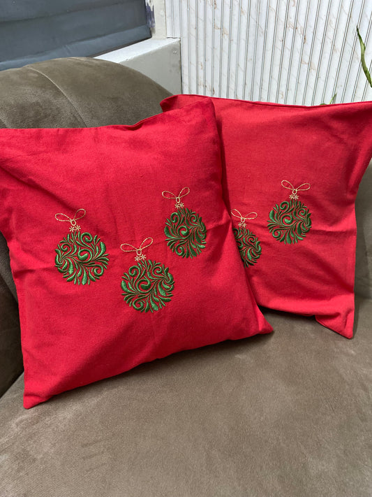 Noel balls - embroidered cushion cover- 12x12