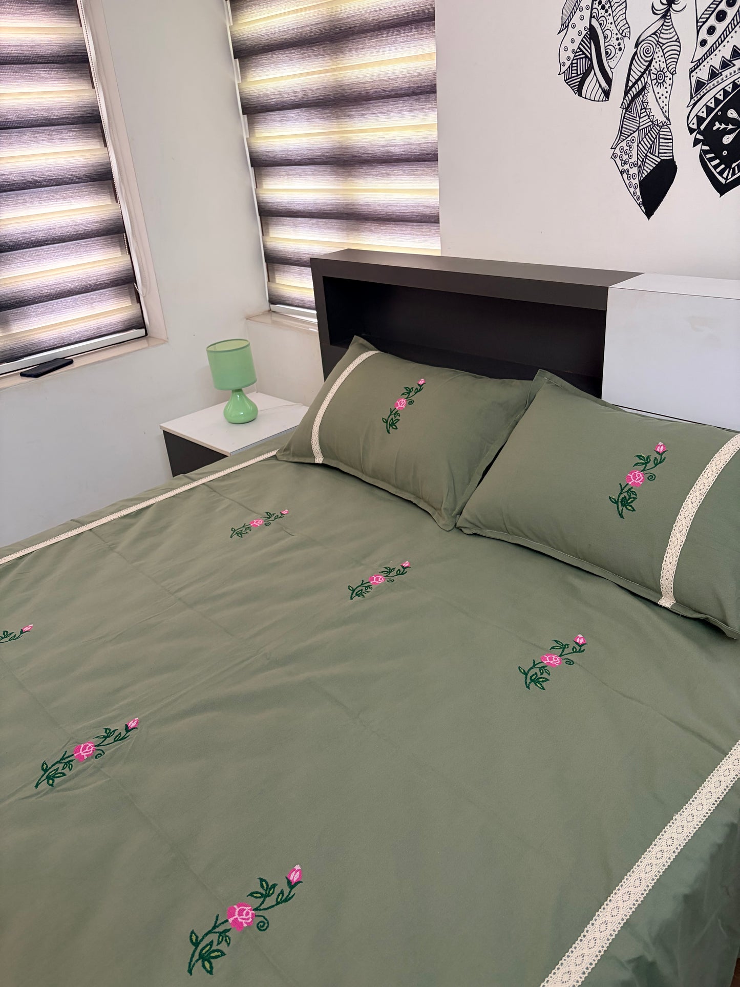 Cross stitch embroidered bedsheet- Queen