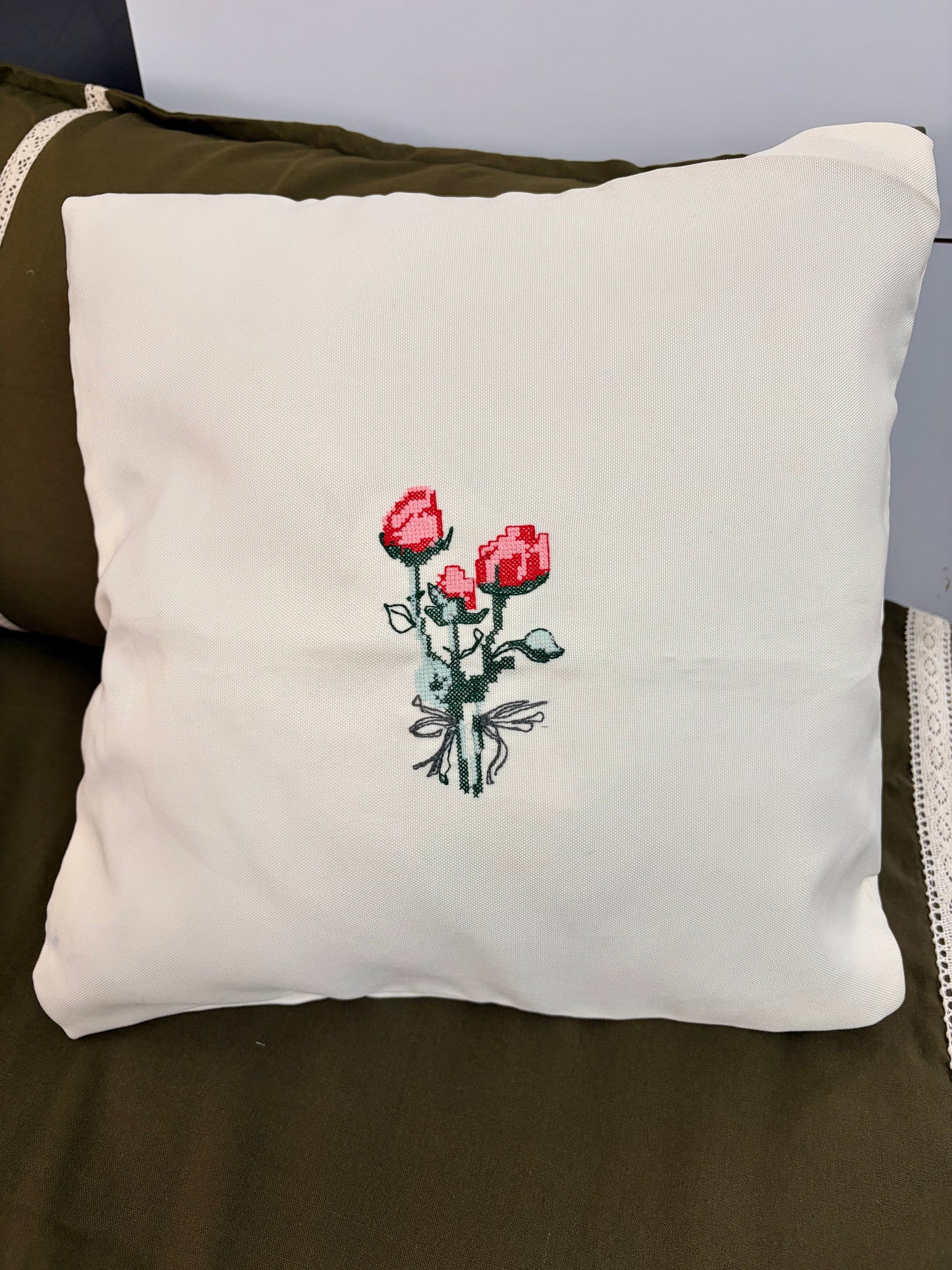 Cross stitch embroidered cushion cover- 16x16