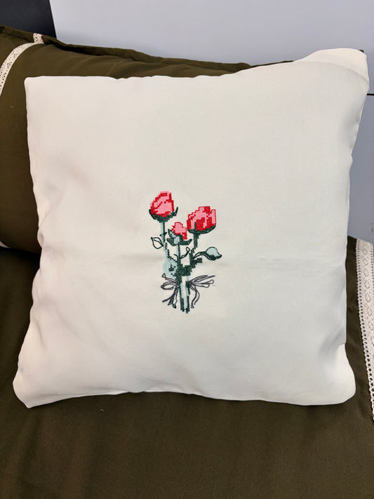 Cross stitch embroidered cushion cover- 16x16