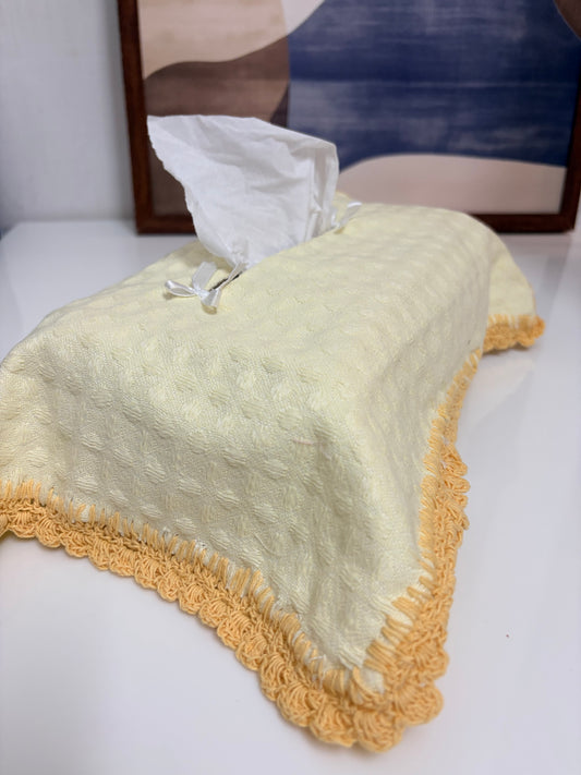 Tissue box cover with hand crochet