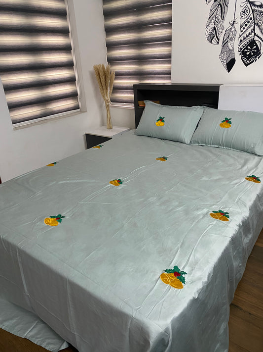 Jingle bells - blue - embroidered bedsheet - king