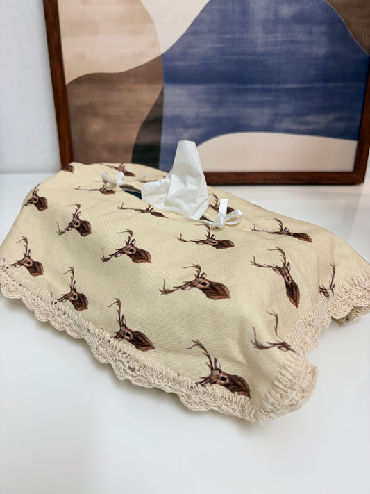Printed Tissue box cover with hand crochet border