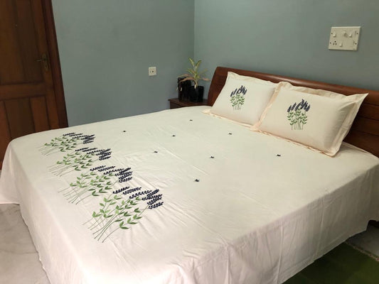 Lavender Drift - cotton embroidered bedsheet - King