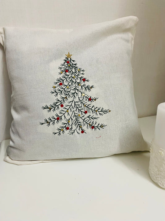 Winter pine - embroidered cushion cover -16x16