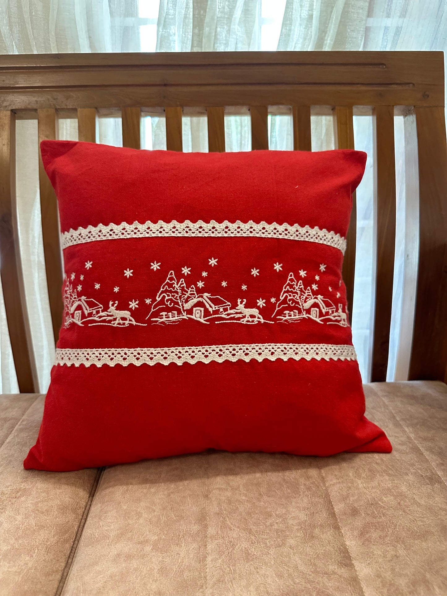Frosted village - embroidered cushion covers 16x16